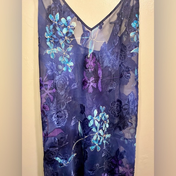 Vintage Angelique Purple & Blue Sheer Chiffon Floral Negligee Lingerie Slip Dres - Picture 6 of 16